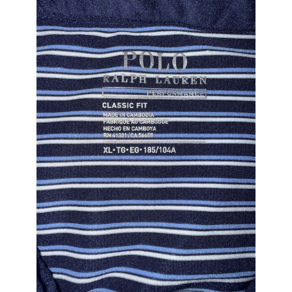 Ralph Lauren Men Polo Shirt Size XL Navy Blue Striped Performance Golf Preppy - Picture 3 of 6